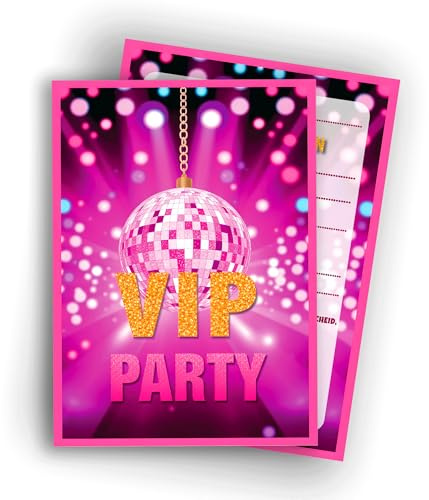 Edition Colibri VIP Party Lot de 10 cartes d'invitation – Paillettes et design disco – Invitation pour toute fête | Lot de 10 cartes plates (A6) – Verso pour écrire