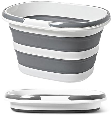 Cubo plegable con asas, cubo plegable para la limpieza, almacenamiento, cubo de limpieza de 16 litros, ahorra espacio, cesta de lavandería plegable, lavabo portátil para el hogar y el coche