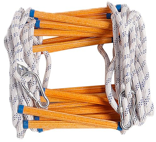 Feuerleiter, Strickleiter mit Karabiner, 3 m, Nylon, Feuerleiter, rutschfest, robust, für den Notfall, zum Klettern, Training, Rettung, Flucht