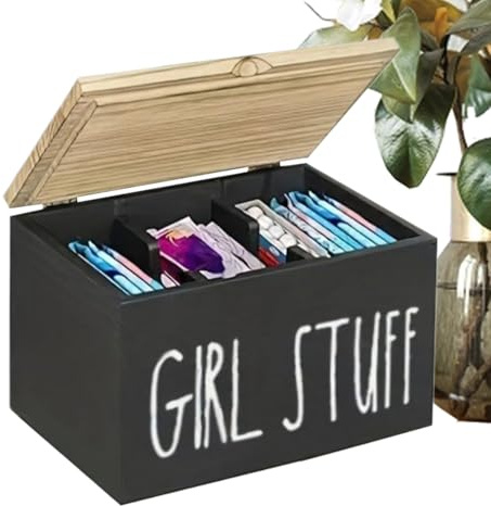 Contenitore per tamponi da bagno, organizer per l'igiene suddiviso, organizer in legno con coperchio, per articoli igienici e assorbenti, per lavabo, WC degli ospiti e