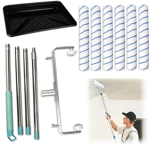 45cm Großes Farbroller Set,farbroller malerrolle Set,malerset Inklusive 6 Rollen Erstellbarem Rahmen 35-60 cm,Großer Farbwanne und Abnehmbarer Stange bis zu 160 cm,für Wände und Decken
