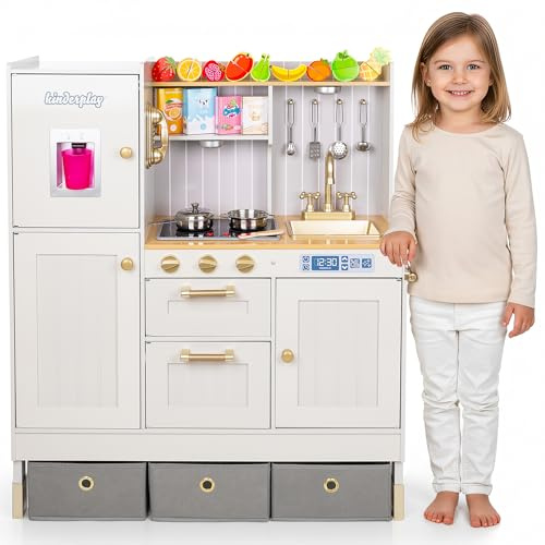 Green Series Kinderplay Large Wooden Play Kitchen - XXL Toy Kitchen for Toddlers & Kids, GS0060-1