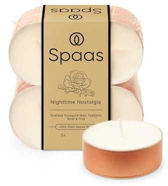Spaas Maxi Scented Tealights in Rose Gold Cup flatpack x8 10h, Nighttime Nostalgia