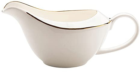 Liudan Gravy Boats White Gravy Boat with Gold Rim, Sauce Boat Creamer Jar with Handle, Coffee Creamer Pitcher 400ml High Temperature Firing Sauce Jug