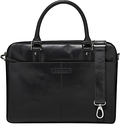 dbramante1928 - Rosenborg Laptoptasche 14 Zoll für Damen & Herren - Tasche mit strukturierten Ledergriffen & einem verstellbaren Schultergurt - Aus echtem Vollnarbenleder - Black (2nd Gen)
