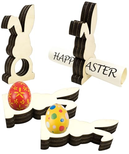 QincLing 6pcs Eierhalter Holz Osterdeko Hase Eierbecher Lustig Handgefertigt Dekoration Osterkörbchen Hasen Tischdekoration Geschenk Ostereier für Brunch und Frühstück