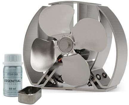 Forest Master | Steel Grey Mini Viking Air Stove Fan – Advanced 4-Blade Heat Powered Fan for Wood Burning Stoves & Fireplaces – Eco-Friendly Heat Circulation with Included Fragrance