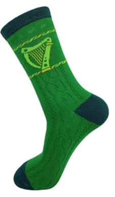 Royal Tara Chaussettes en coton avec harpe verte style aran, symbole irlandais, taille EU 37 à 43, Harpe verte, 37-43