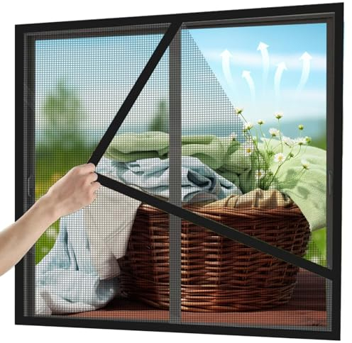 Fliegengitter Fenster, Insektenschutz BalkonFenster, Langlebiger Stärkere Fliegenvorhang für BalkonFenster KellerFenster TerrassenFenster, Schwarz, 55x90cm