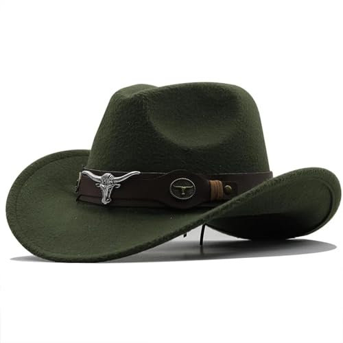 FULUJIDI Fedora Trilby Filzhut Hut Cowboyhut Schwarz Jazz Top Hut Männer Ethnische Band Filz Mütze Frauen Reithut M(56-58Cm) Army Green