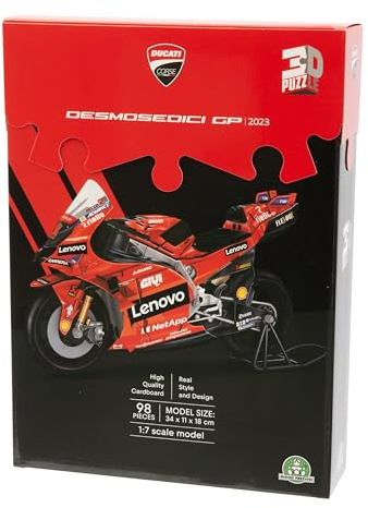 GP Moto Sport Ducati Desmosedici 3D Motorrad-Puzzle – 120 Teile, Lizenzierte Lackierung, Einfacher Zusammenbau, Kein Werkzeug oder Kleber, Kunststoffreifen, Robuste Pappe – 30x11,2x17,5 cm