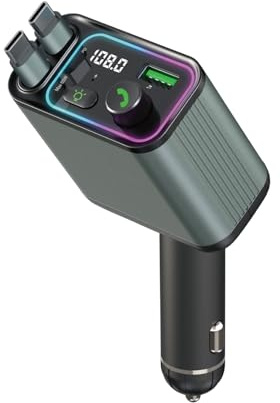 GXY KIT 3 in 1 Retractable Car Charger Adapter & FM Transmitter Bluetooth Mp3 Player- Max 65W + 18W with 2 PD Fast Charging,2 Retractable Cables & USB-A Music Playback for iPhone,iPad,Samsung,Pixel
