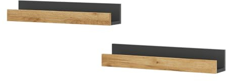 Vicco Wandregal Tomy, Anthrazit/Goldkraft Eiche, 60 x 10 cm | 2er Set, zur Wandmontage für Bücher und Dekoration geeignet
