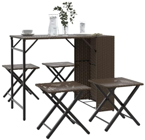 BOWEKAM Möbel, Outdoor-Möbel, Gartenmöbel-Sets, 5-teiliges Garten-Esstisch-Set, faltbar, braun, Polyrattan