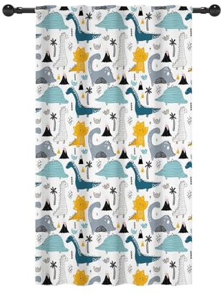 YONGFOTO 117x183cm Dinosaurio Filtración de luz Cortinas para Dormitorio Infantil Lindo Dino Volcán Antiguo Bolsillo para Barra Cortinas para Vivero Jardín de Infancia 1 Panel