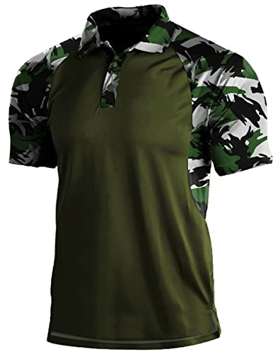 Foweknow Polo pour homme - Camouflage - Patchwork - T-shirt de combat - T-shirt Henley avec boutonnière - Décontracté - Léger - T-shirt d'été - T-shirt long militaire tactique - T-shirt de course