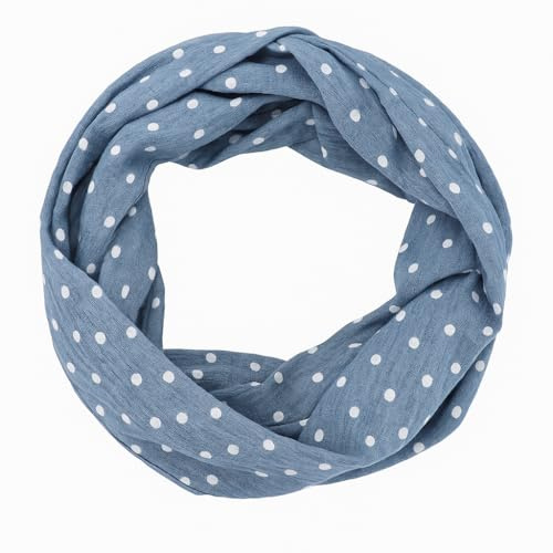 beybey® Damen Loopschal aus 100% Baumwolle – Leichter Rundschal, weich & atmungsaktiv – Viele Farben & Muster (Punkte blau)