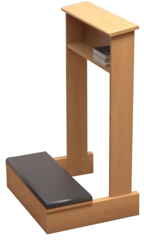 Trä Bönknäbänk Bönbänk med Stoppad Kudde och Hylla Meditationsbänk för Kyrka och Hemmaväckelse Knäbänk Med Förvaring(Natural)