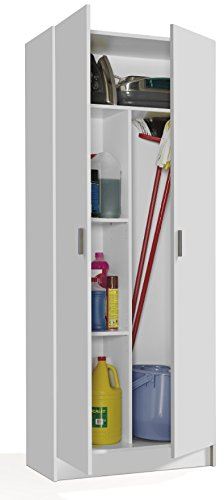 VITA - 2 Door Broom Cupboard Kitchen Utility Room Modular Cleaning Cabinet (H: 180cm x W: 73cm x D: 37cm) (White)