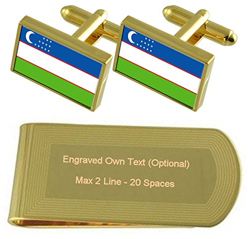 Select Gifts Usbekistan Flagge Gold-Manschettenknöpfe Geldscheinklammer Gravur Geschenkset