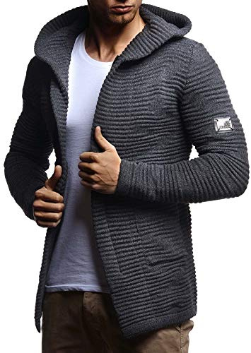 Leif Nelson Giacca Uomo in Maglia con Cappuccio Cardigan LN-7180 Antracite Large