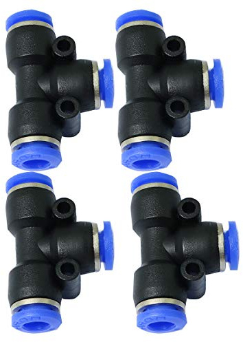 LQ Industrial 1/4 inch Air Hose T Connector 4PCS 6x6x6mm Plastic Pneumatic Quick Push to Connect Tee Fitting