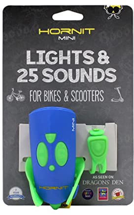 HORNIT MINI Bike Bell | Green/Blue | Bicycle Bell | Bike Horn | Kids Bike Bell | Scooter Accessories | Kids Bike Accessories | 25 Sound Effects/ 5 Lights