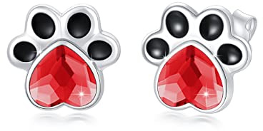 Tassörhängen 925 sterling silver hund tass örhängen hjärta sött djur örhänge kristall allergivänliga dubbar smycken present till kvinnor flickor, Sterlingsilver, Kristall