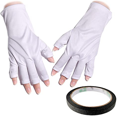Guantes anti UV Juego de cinta negra Guantes de protección UV sin dedos blancos Guantes de manicura Guantes para manicura Mano Protección de piel Corto