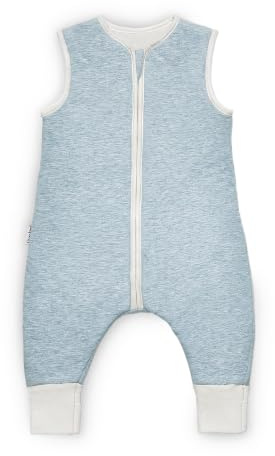 Ehrenkind® Ganzjahres-Schlafsack mit Füßen Wollfüllung | 100% Bio-Baumwolle mit 100% Wolle Füllung Baby-Schlafsack | OEKO-TEX | Hellblau Melange 90