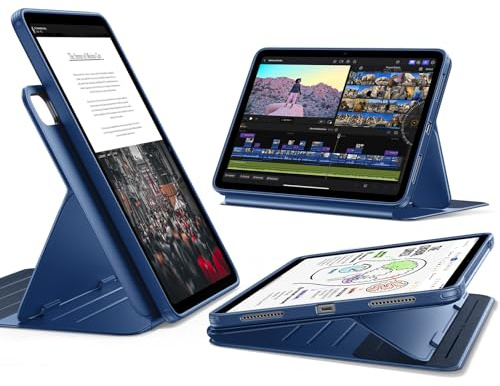 ESR iPad Air 11 Inch Case for M4/M3/M2 (2026/2025/2024) & Air 6th/5th/4th Generation, Removable Magnetic Cover, Adjustable Portrait/Landscape Stand with Raised Screen View, 9 Standing Angles, Blue