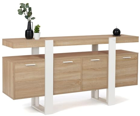 IDMarket - Buffet 160 cm Phoenix XXL 4 Portes Bois et Blanc