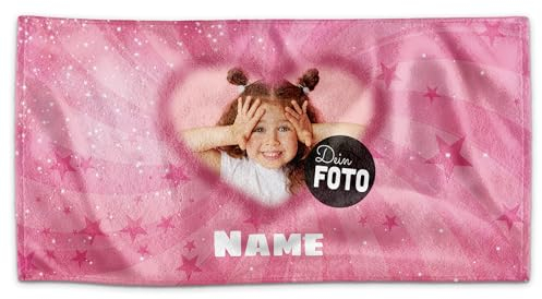PR Print Royal Kinder-Handtuch mit Name und Foto personalisiert - Herz, Geschenk für Mädchen, Schwimmunterricht, Handtuch Personalisieren | 70 x 140 cm