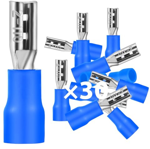 Pack of 30 Blade Receptacles 1.5 - 2.5 mm² / Plug Width 2.8 mm PVC Flat Connector Partially Insulated Cable Lug FDD Cable Connector Made of Tin-Plated Copper