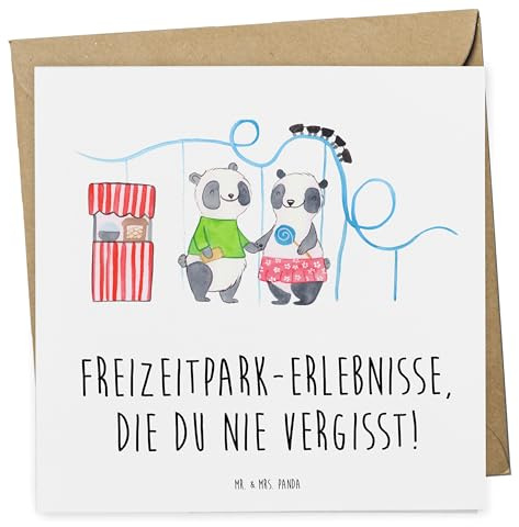 Mr. & Mrs. Panda Gutschein Besuch im Freizeitpark - Geschenk, Geschenkkarte, Geschenkgutschein, Karte, besondere Erlebnisse, Karussell, für Familie, Achterbahn, Gutscheinkarte, Erlebnis