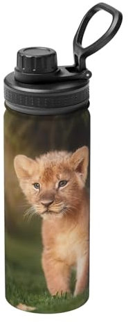 Bouteille d'eau isotherme en acier inoxydable avec imprimé lion artistique - 532 ml