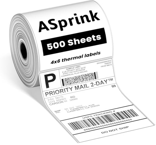 ASprink 4x6 Etichette per stampante termica diretta, etichette per indirizzi di spedizione compatibili con Etsy, Shopify, Ebay, Amazon (500 etichette)
