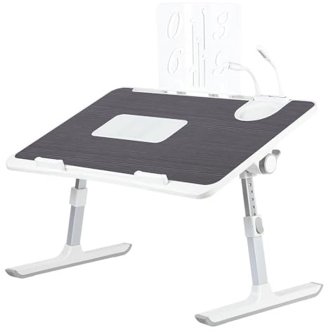 WODFARR - Mesa de cama para ordenador portátil, soporte ajustable en altura y ángulo, bandeja de cama con cajón y puertos USB, ventilación, plegable, reclinable, 60 x 40 x 40 cm (negro, XL)