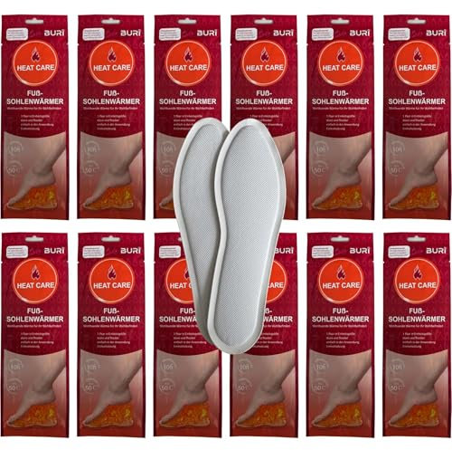 BURI Heat Sohlenwärmer - 12 Paar Fußwärmer für 10 Stunden Wärme - extradünn & luftaktiviert - natürliche Wärmesohlen für Schuhe & Stiefel - ideal für Outdoor, Sport, Arbeit & Wintertage