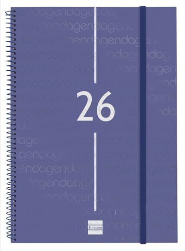 Finocam - Spiralkalender 2026, Wochenansicht, vertikal, Januar - Dezember (12 Monate), A4-Jahresplaner 2026, mit Gummizug, Deckel aus Polypropylen, Spiralbindung, Blau, Katalanisch