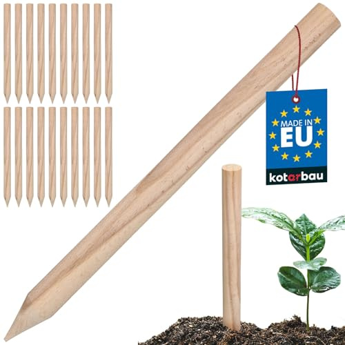 KOTARBAU® 20 st Växtpinne - Växtstavar - Bökträ - 40 cm - Naturlig - Tomatstöd - Träväxtstavar - Tomatstavar - Växtpinnar - Växtstöd - Rund Träpinne Angespetsad