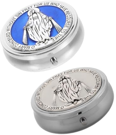 NAMOARLY Boîte À Chapelet De Première Communion 2 Pièces : Organiseur De Bijoux Religieux – boîte Ronde En Métal Avec Miroir Pour Chapelet Catholique, Souvenir De Prière, Calice