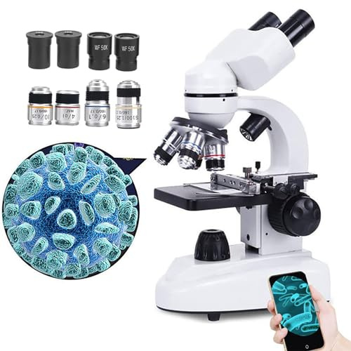 DEaThsalL Microscopio Binoculare Ultra-HD 30000X-70000X, Set di Accessori da Laboratorio / 4 Obiettivi + 4 Oculari, Osservazione Comoda A 45°, Collegabile Ai Telefoni Cellulari,50000X