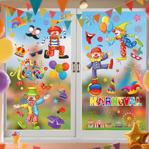9 Fogli Adesivi per Finestre Clown, Autoadesivi per Finestre per Carnevale, Immagini per Finestre di Carnevale per Feste di Compleanno, Cameretta dei Bambini e Party