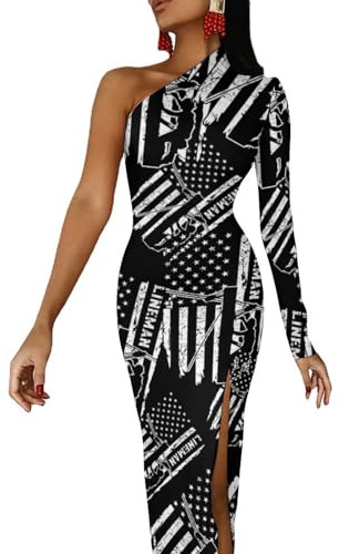 Lineman - Vestidos de moda con hombros descubiertos para mujer, vestido largo de media manga con abertura, vestido de cóctel, Estilo:, XS