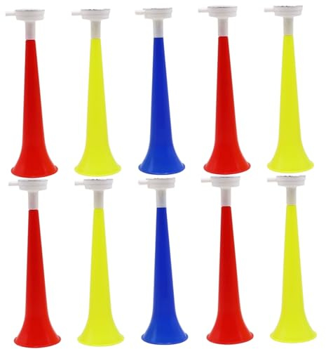 Ameble 10er Pack Stadionhupen, Laute Plastiktröten und Lärmmacher für Sportveranstaltungen, Vuvuzela Trompeten zum Anfeuern, für Fußballspiele und als Partygeschenke (Farbe zufällig)