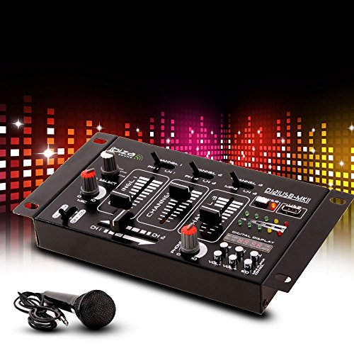 etc-shop DJ PA Stereo Mischpult USB MP3 Party Kompakt Mixer 4 Kanal im Set inklusive Mikrofon