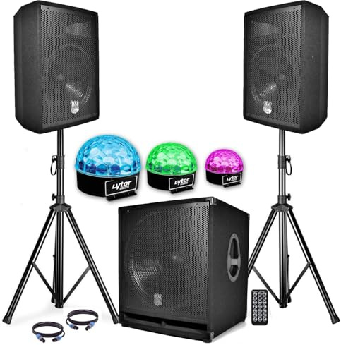 Pack Sono Complet BMS1812 USB/Bluetooth 2400W Sub 18 + 2 Enceintes 12 + Pieds + Câbles + Tél + 3 SIXMAGIC