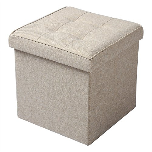 WOLTU Sitzhocker mit Stauraum Sitzwürfel Sitzbank Faltbar Truhen Aufbewahrungsbox, Deckel Abnehmbar, Gepolsterte Sitzfläche aus Leinen, 37,5x37,5x38CM(LxBxH), Beige
