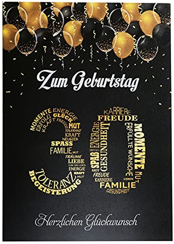 Libetui Cards Geburtstagskarte 30 Schwarz Gold – A5 Karte mit Umschlag | Elegante Glückwunschkarte zum 30. Geburtstag, Zahl 30 Design, Innenseite weiß, für Männer, Frauen & Geldgeschenk